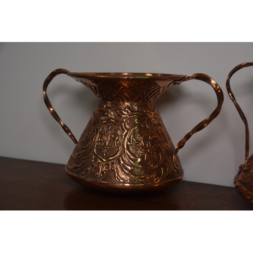 117 - 2 OLD COPPER 2 HANDLED VASE