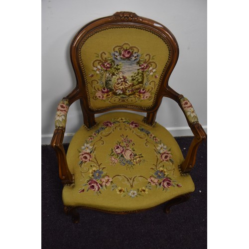 133 - TAPESTRY ARMCHAIR ON CABRIOLE LEG IN VERY GOOD CONDITION