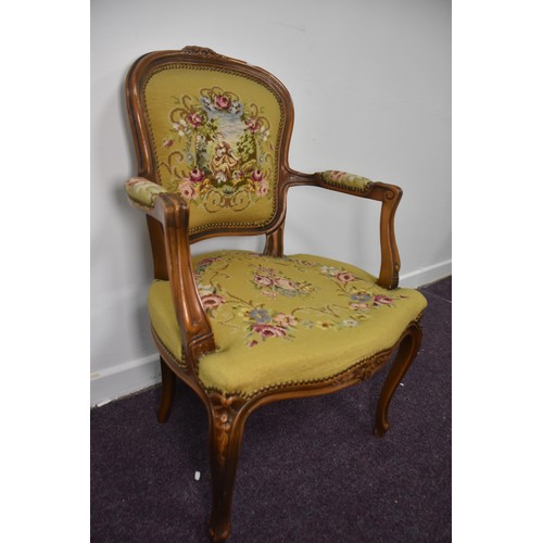 133 - TAPESTRY ARMCHAIR ON CABRIOLE LEG IN VERY GOOD CONDITION