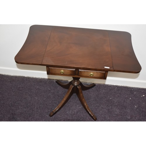 149 - MAHOGANY 2 DRAWERED SOFA TABLE ON PEDESTAL