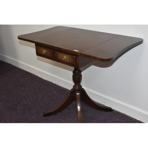 149 - MAHOGANY 2 DRAWERED SOFA TABLE ON PEDESTAL