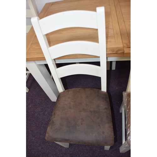 155 - OAK/WHITE TABLE & CHAIRS (SLIGHT MARKS TO DROP IN CHAIR SEATS)