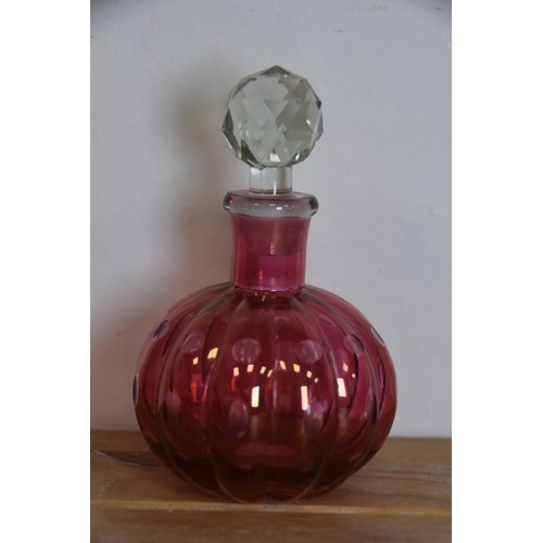 182 - RUBY & CUT GLASS PERFUME BOTTLE