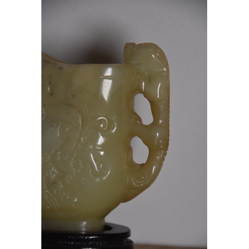 189 - SMALL ORNATE JADE JUG ON STAND