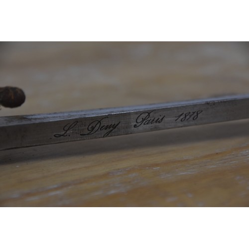 193 - FRENCH BAYONET IN SCABBARD INSCRIBED DERRY PARIS 1878