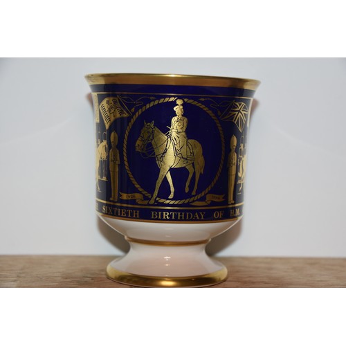 198 - COALPORT VASE MADE TO CELEBRATE 60TH BIRTHDAY OF H.M. QUEEN ELIZABETH II STANDS 12CM