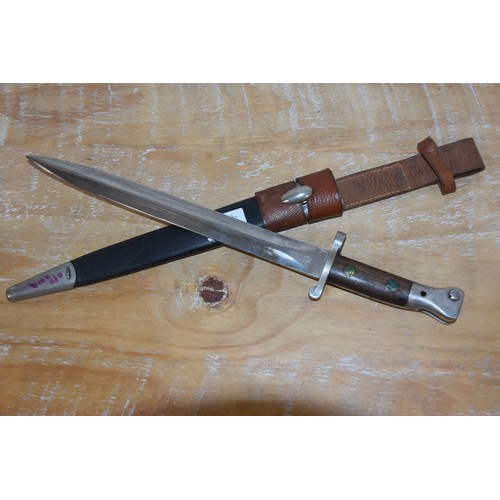 220 - BOER WAR BAYONET IN LEATHER SCABBARD