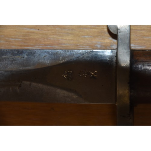 220 - BOER WAR BAYONET IN LEATHER SCABBARD