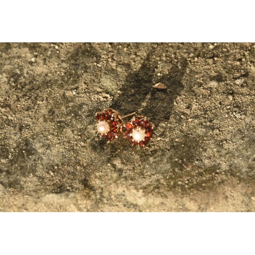 241 - 9CT GOLD PEARL AND GARNET SET EARRINGS (BOXED)