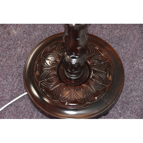 296 - ORNATE CARVED MAHOGANY STANDARD LAMP