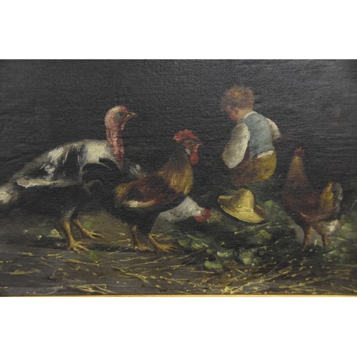 328 - OIL OF YOUNG BOY FEEDING THE FOWL