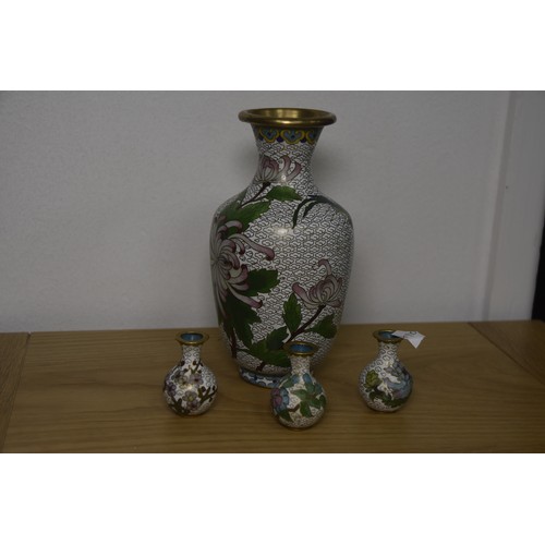 94 - CLOISONNE VASE & 3 MINIATURE CLOISONNE VASE