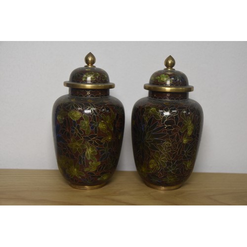 298 - PAIR OF LIDDED CLOISONNE URNS