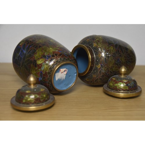 298 - PAIR OF LIDDED CLOISONNE URNS