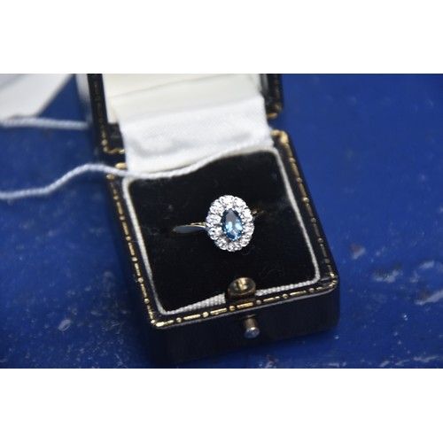 230 - 18CT BLUE TOPAZ & DIAMOND RING SIZE M (CAN BE RESIZED)