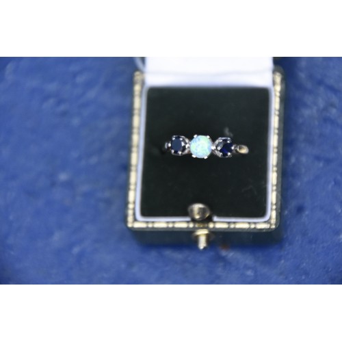 234 - 9CT SAPPHIRE & OPAL RING SIZE P (CAN BE RESZED)