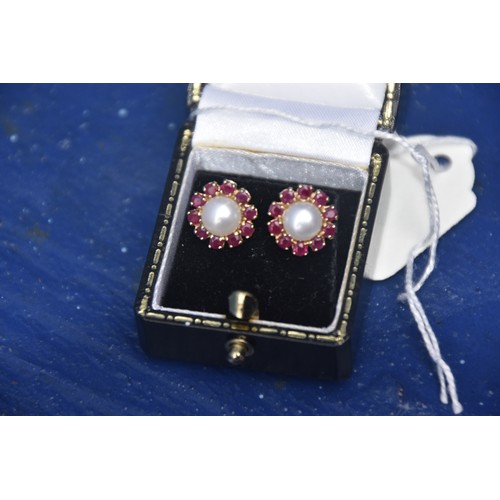 246 - 9CT RUBY & PEARL EARRINGS