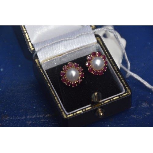 246 - 9CT RUBY & PEARL EARRINGS