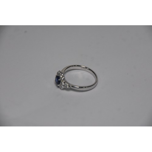 240A - 18ct SAPPHIRE AND DIAMOND CLUSTER RING SIZE N IN WHITE GOLD