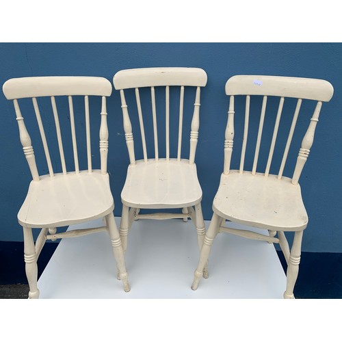 87 - 3 PINE STICK BACK CHAIRS PAINTED WHITE