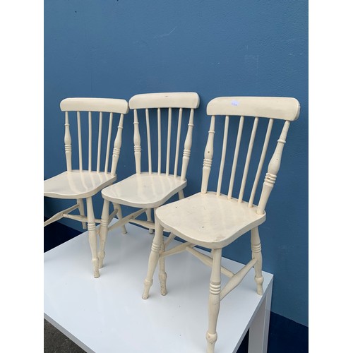 87 - 3 PINE STICK BACK CHAIRS PAINTED WHITE