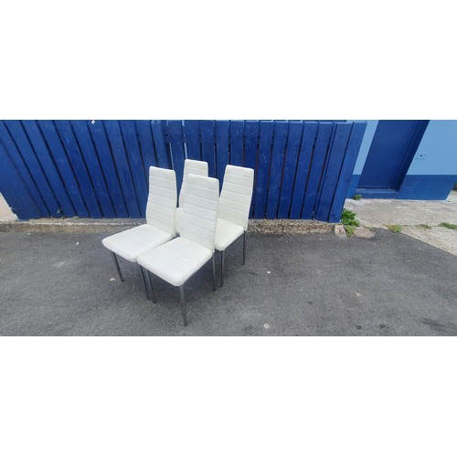 107 - SET OF 4 WHITE LEATHER STYLE DINNG CHAIRS WITH CHROME FRAME