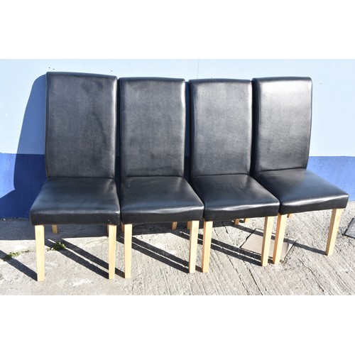 100 - 4 BEECH AND BLACK LEATHER DINING CHAIRS