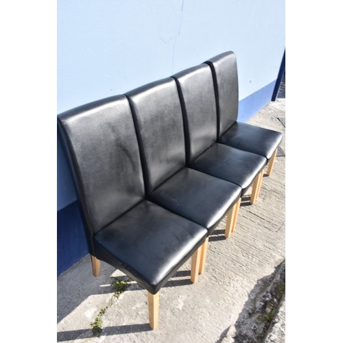 100 - 4 BEECH AND BLACK LEATHER DINING CHAIRS