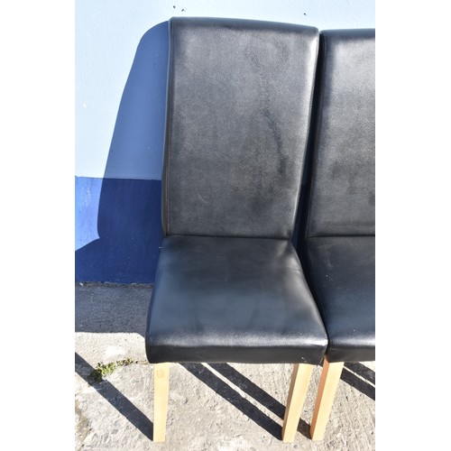 100 - 4 BEECH AND BLACK LEATHER DINING CHAIRS