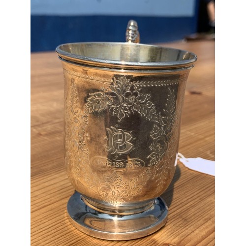 215 - VICTORIAN SILVER EMBOSSED TANKARD OVER 150G BIRHINGHAM 1872