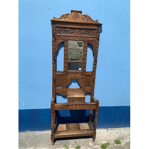 330 - HIGHLY CARVED NARROW OAK HALLSTAND 30