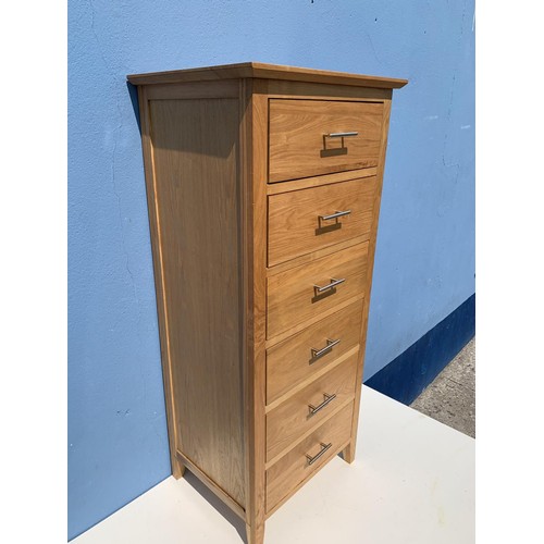 337 - NARROW OAK 6 DRAWERED CHEST 46X20 INCHES