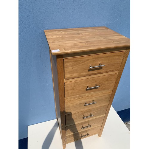 337 - NARROW OAK 6 DRAWERED CHEST 46X20 INCHES