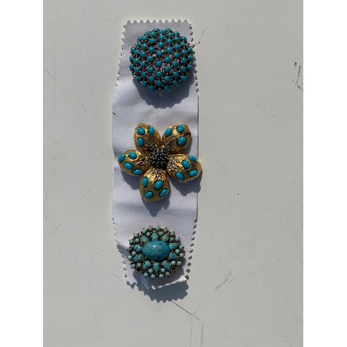 507 - 3 TURQUOISE SET BROOCHES