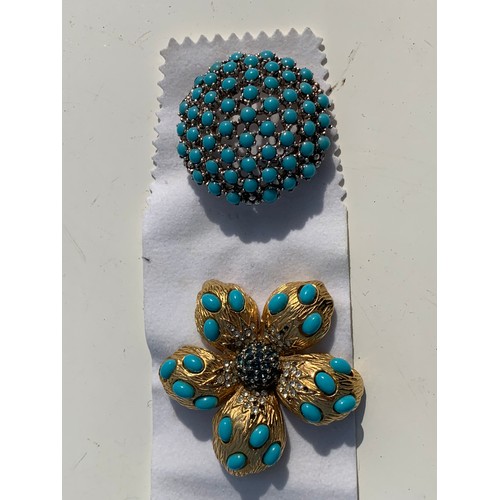 507 - 3 TURQUOISE SET BROOCHES