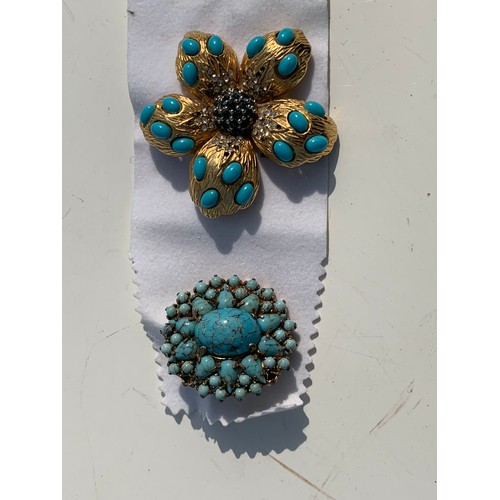 507 - 3 TURQUOISE SET BROOCHES