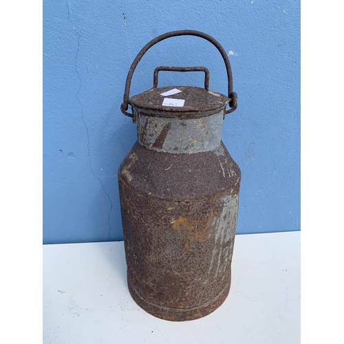 362 - OLD IRON MILK CHURN WITH LID 22