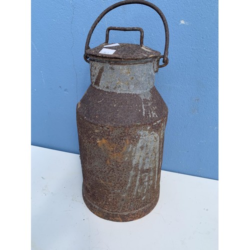 362 - OLD IRON MILK CHURN WITH LID 22