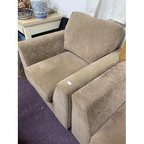 367 - DESIGNER CORNER SUITE WITH ARMCHAIR & STORAGE FOOTSTOOL (SLIGHT MARK ON ARM OF SOFA)