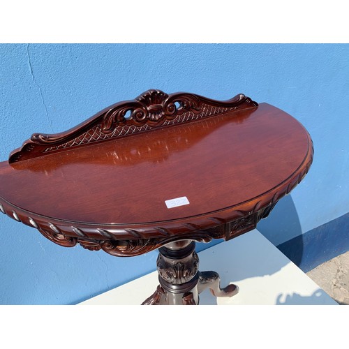 322 - ORNATE MAHOGANY PEDESTAL HALL TABLE WITH GALLERY BACK