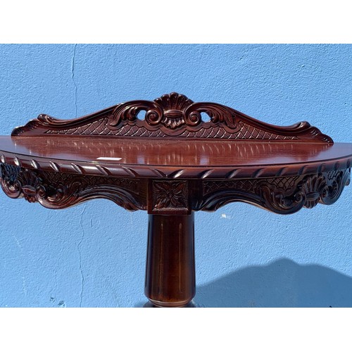 322 - ORNATE MAHOGANY PEDESTAL HALL TABLE WITH GALLERY BACK