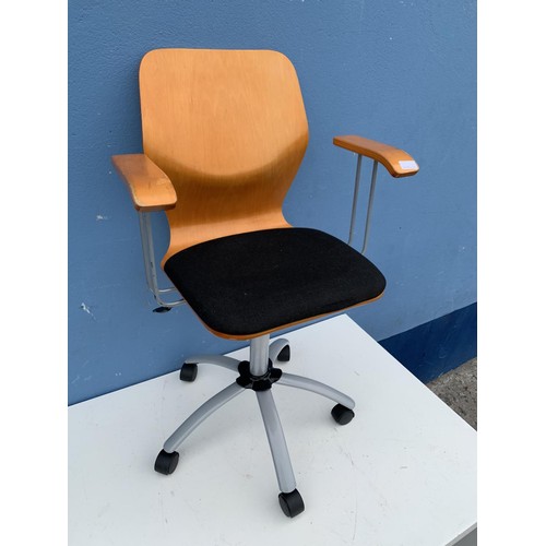 23 - A BEECH FRAMED DESK CHAIR