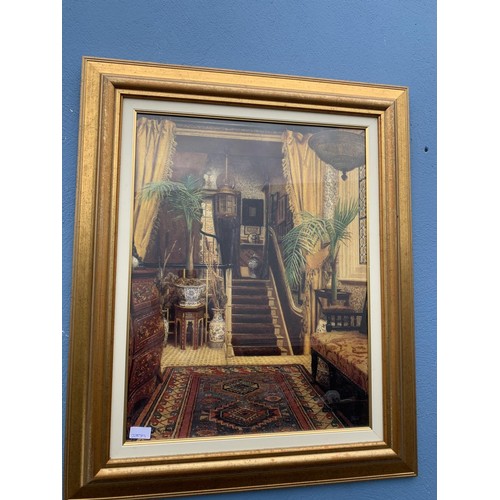 81 - A GILT FRAMED PRINT FRENCH HALL SCENE