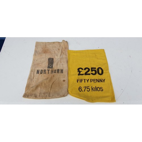 109 - 2 OLD BANK CANVAS MONEY BAG