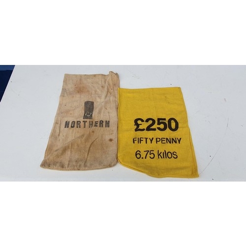 109 - 2 OLD BANK CANVAS MONEY BAG