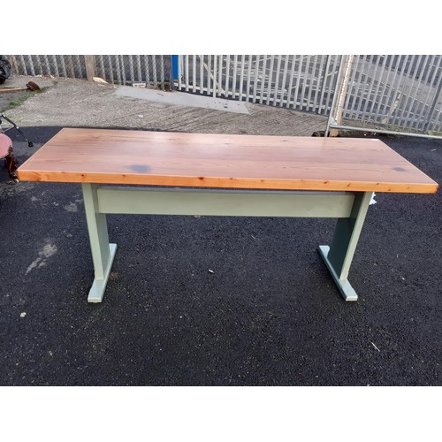 74 - SOLID PINE KITCHEN TABLE ON PAINTED BASE TOP MEASURES 70X24