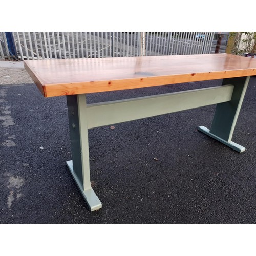 74 - SOLID PINE KITCHEN TABLE ON PAINTED BASE TOP MEASURES 70X24