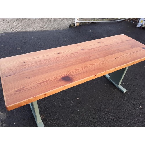 74 - SOLID PINE KITCHEN TABLE ON PAINTED BASE TOP MEASURES 70X24