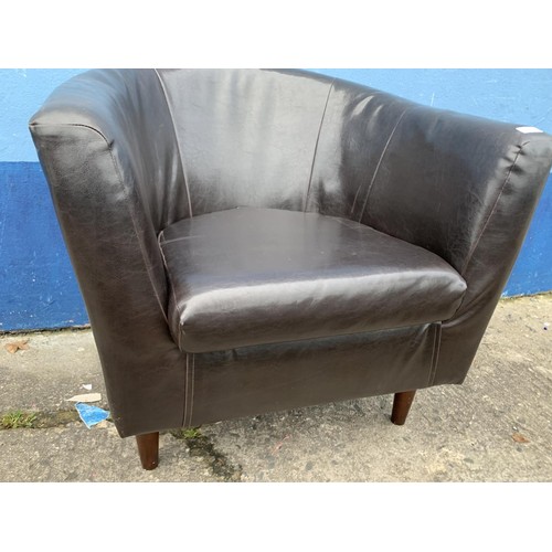 108 - A BROWN LEATHER TUB CHAIR