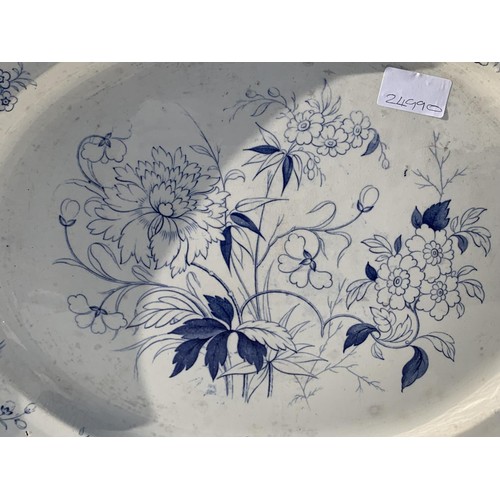 112 - LARGE BLUE & WHITE PLATTER WITH FLORAL SCENE